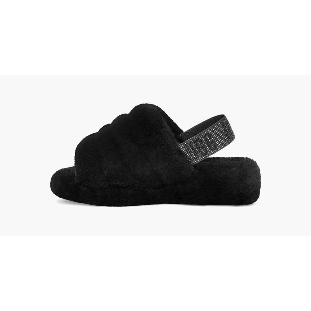 UGG Women's Fluff Yeah Rhinestone Bling SlideBlack Slippers in Black Size 8 NEW
